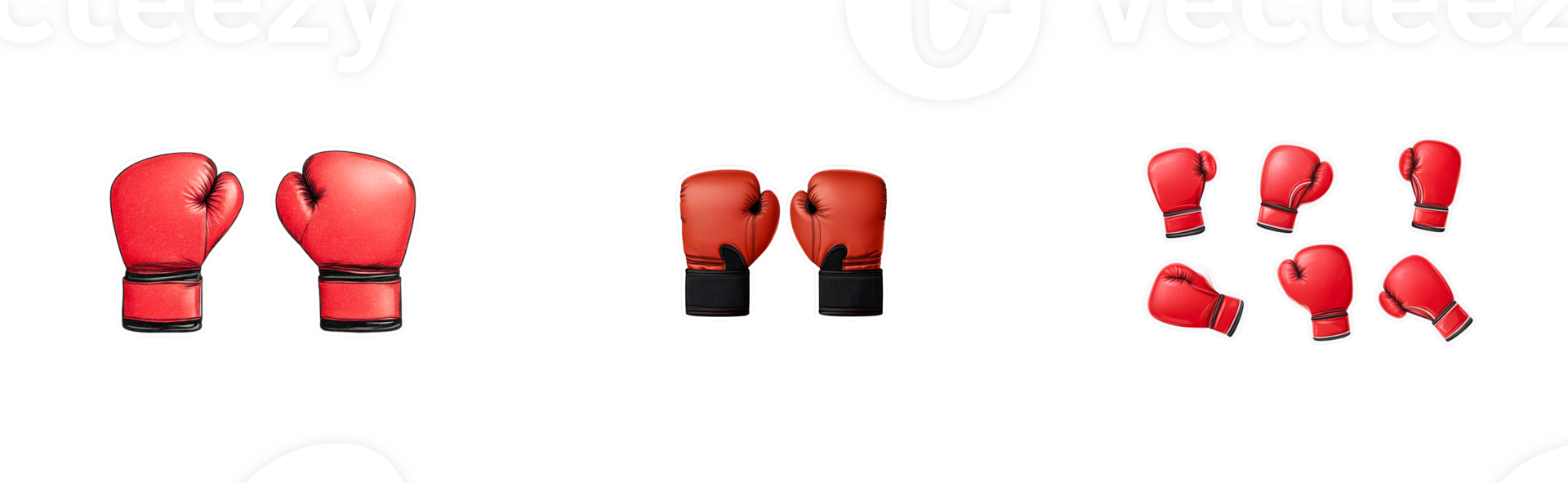 Boxing gloves in three different styles, red equipment, sports, cut out transparent png