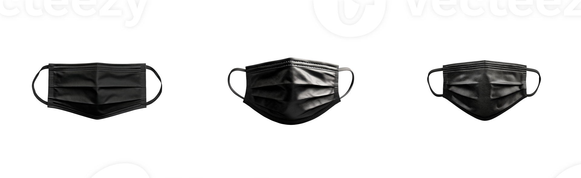 Black face masks in a row, health care item, protection, cut out transparent png