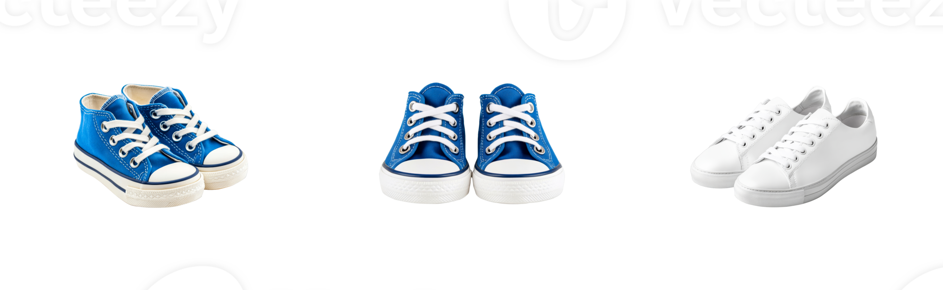Three pairs of shoes on black background, sneakers footwear , cut out transparent png