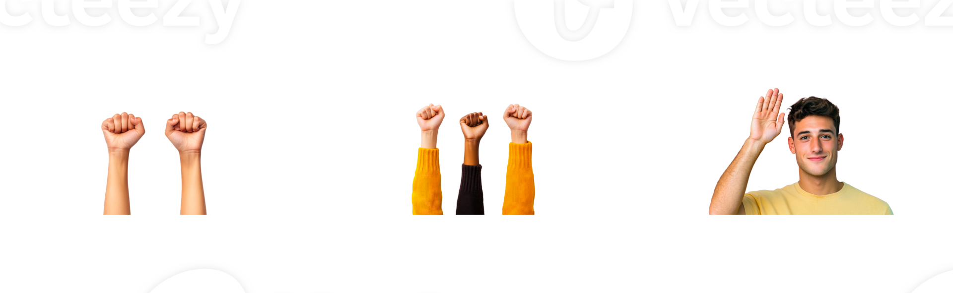 Diverse hands showing fists gesture and waving hand, cut out transparent png