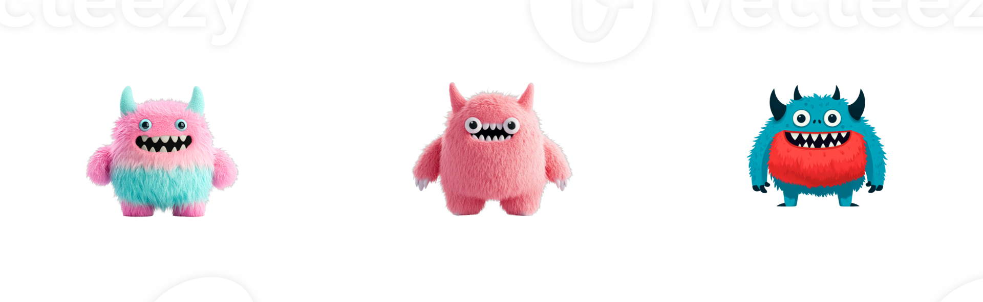 Cute Monsters Illustrations Set on Black Background , cut out transparent png