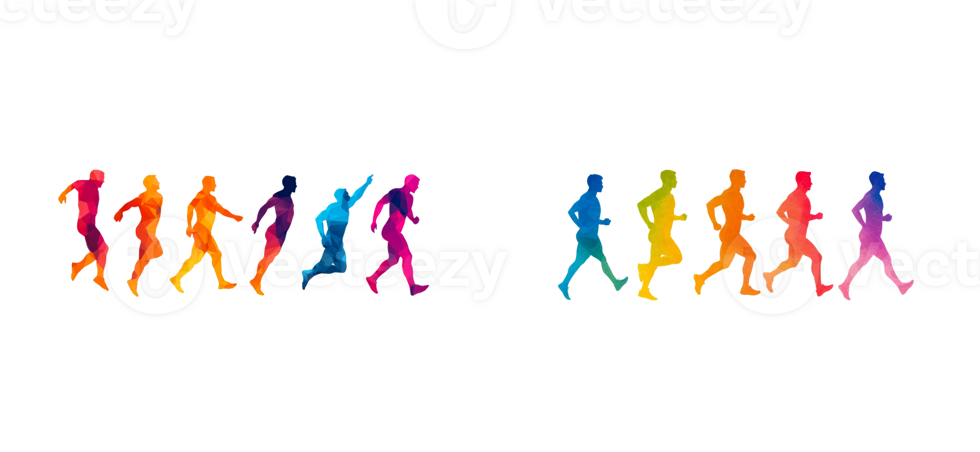 Colorful geometric runners silhouette art, cut out transparent png