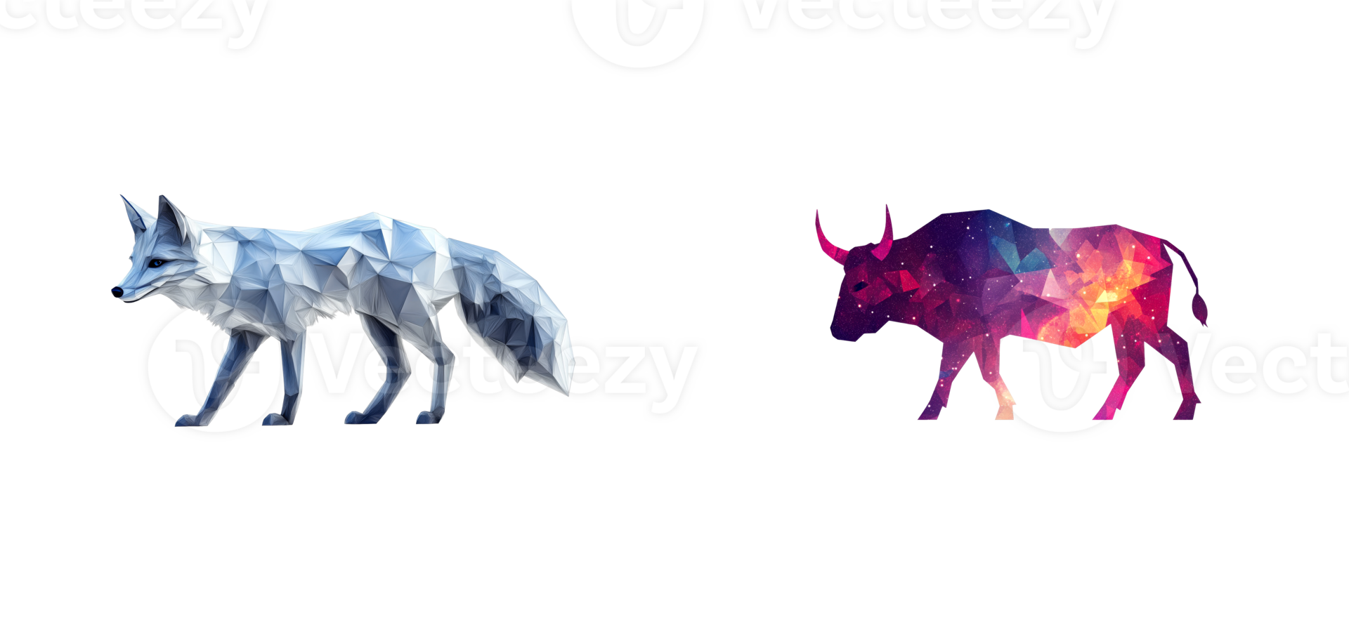 Geometric fox bull illustration, low poly animal figures, cut out transparent png