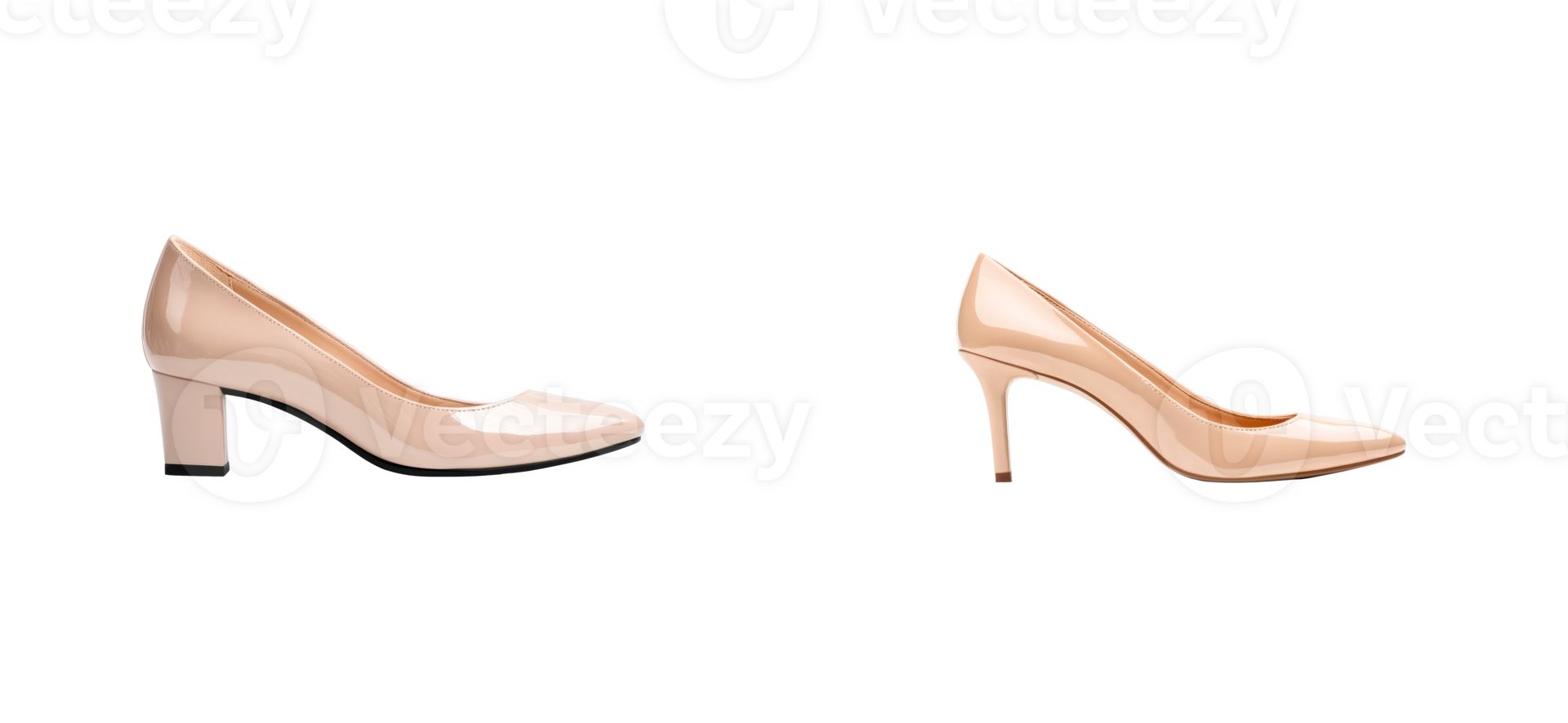 Two elegant beige high heels, side view, cut out transparent png