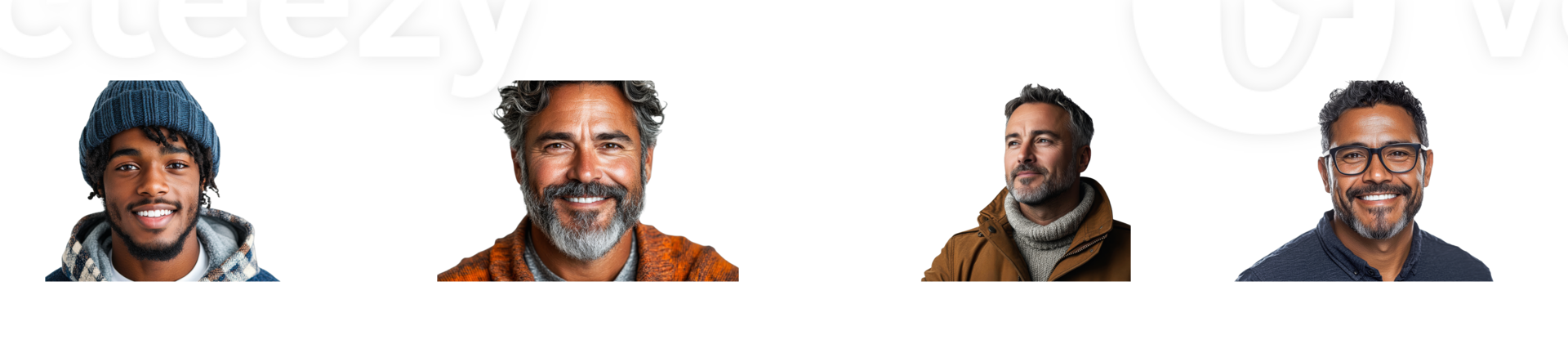 Diverse men portrait collection smiling, cut out transparent png