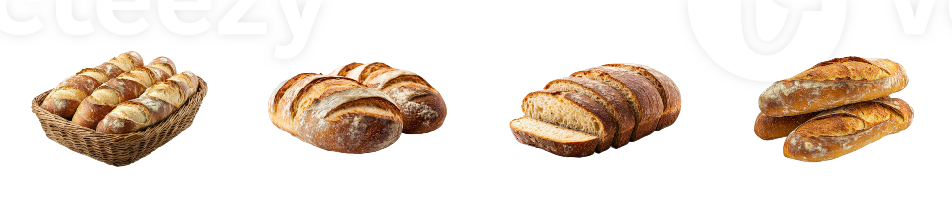 Selection of artisan breads in different forms , cut out transparent png