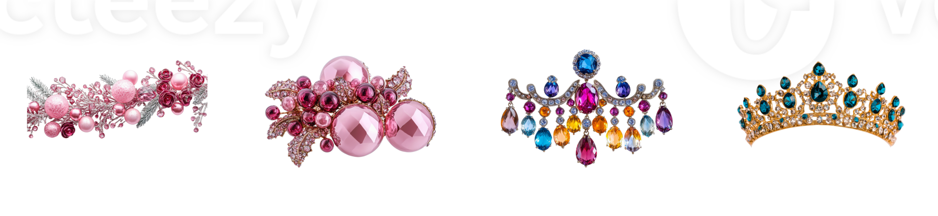 Pink jewel accessories assortment on dark background, cut out transparent png