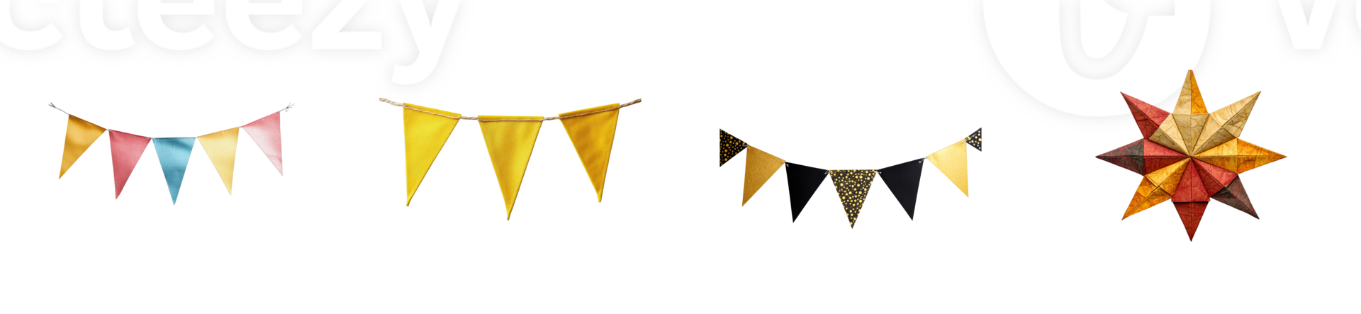Pennants, celebratory decorations, flags, star element, event decor, cut out transparent png