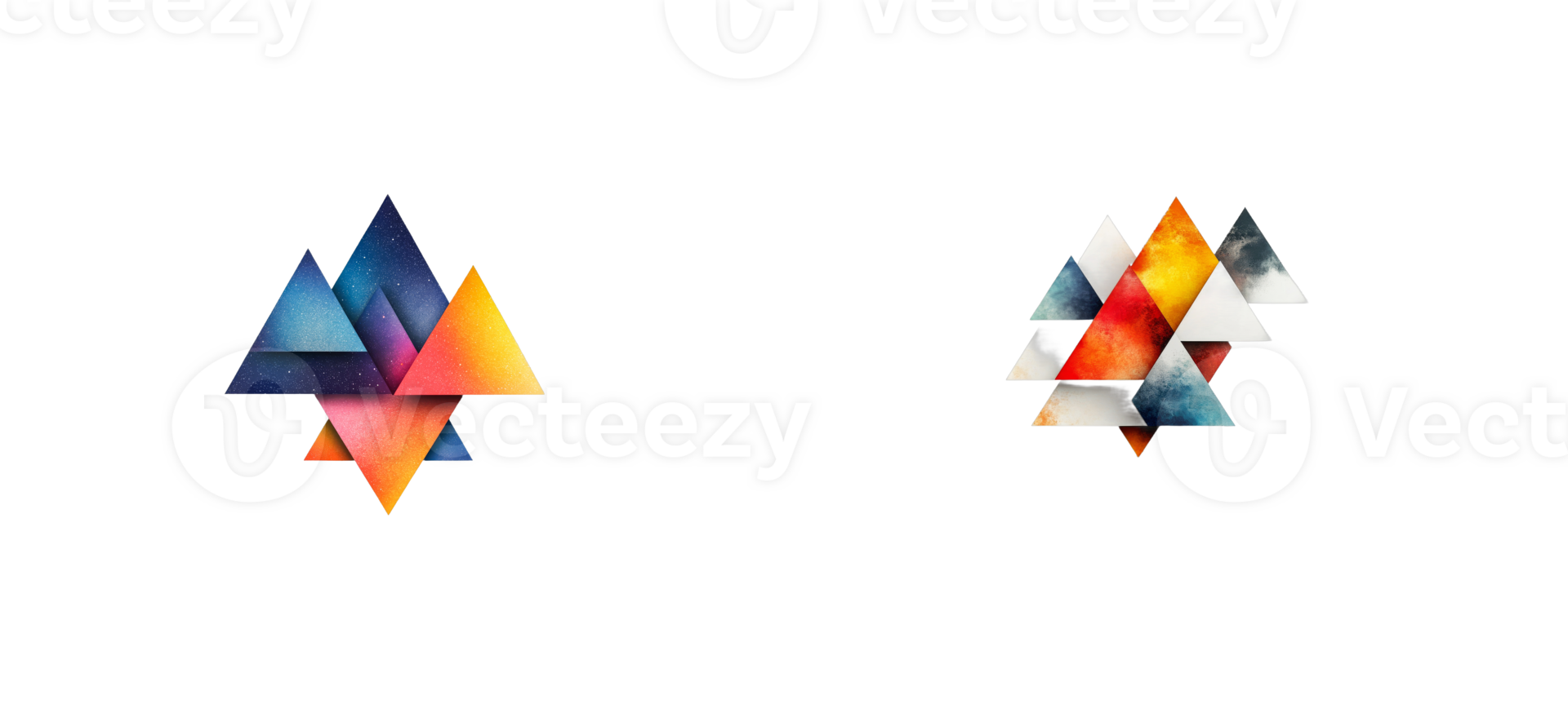 Geometric arrangement of colorful triangles, cosmic style , cut out transparent png