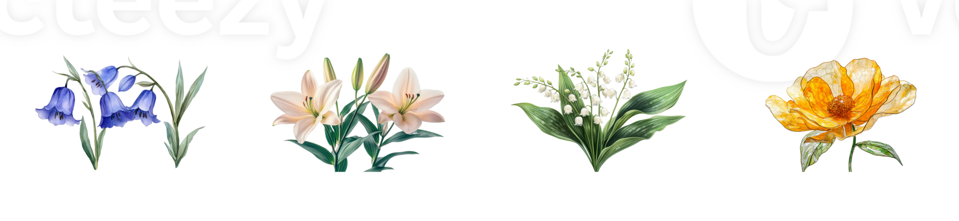 Assorted Watercolor Flowers Illustration, cut out transparent png