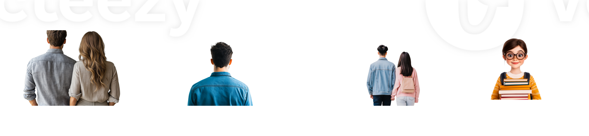 Diverse groups turn backs to camera, rear view people , cut out transparent png