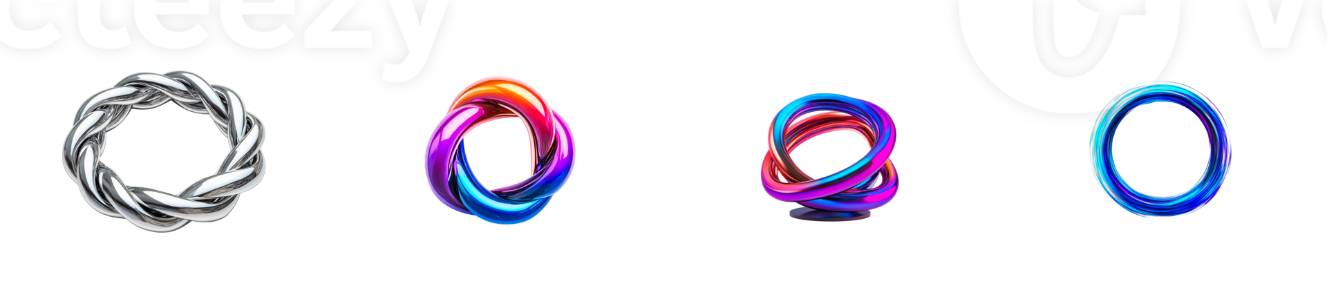 Torus collection, metallic, twisted elements, colorful design, cut out transparent png