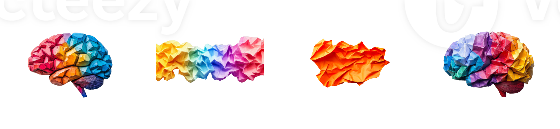 Colorful Brains and Origami in Dynamic Display, cut out transparent png