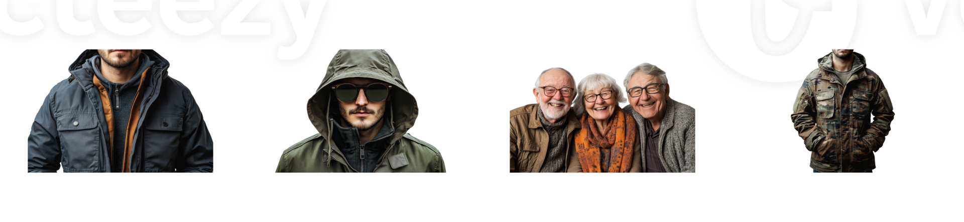 Diverse outerwear showcase for clothing presentation, cut out transparent png