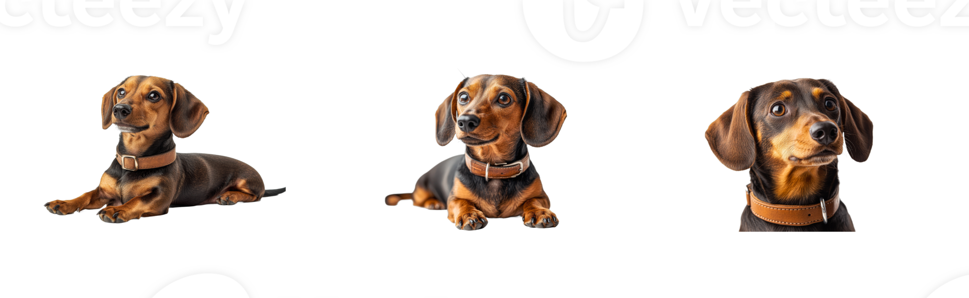 Dachshund dog posing in three different positions, cut out transparent png