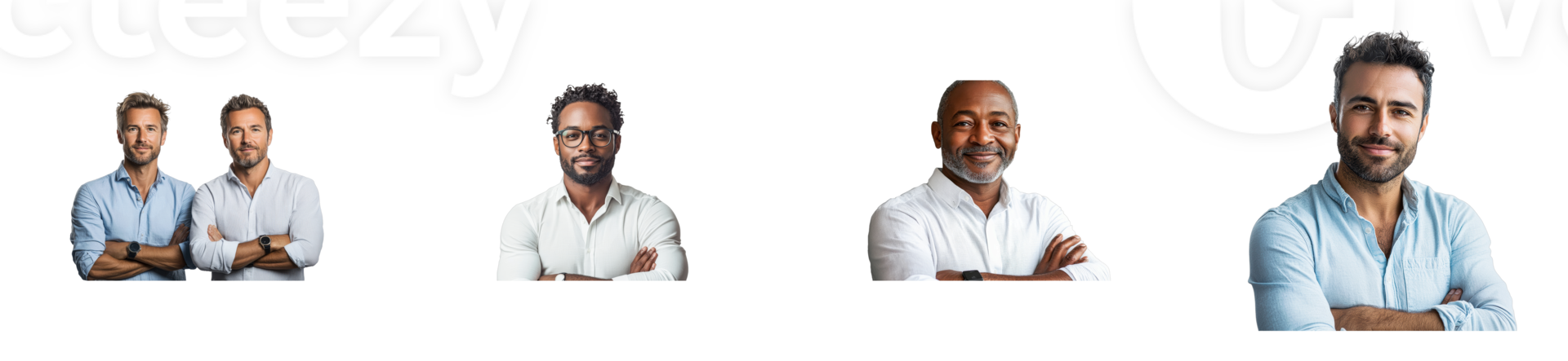 Group of diverse men posing confidently with arms crossed png
