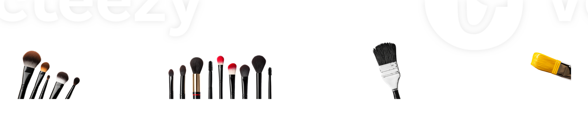 Variety of makeup brushes for beauty application in different styles png