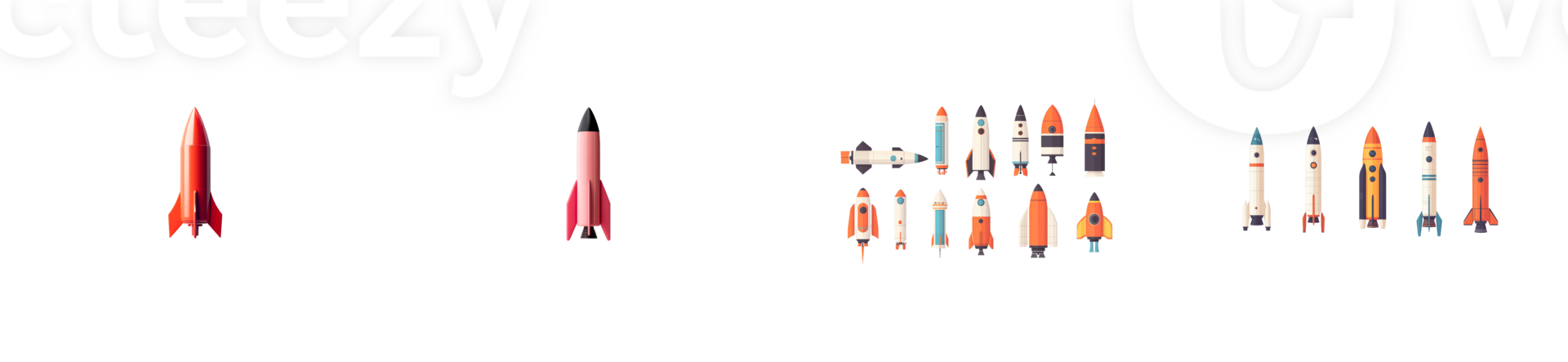 Various rocket designs with transparent background for use png