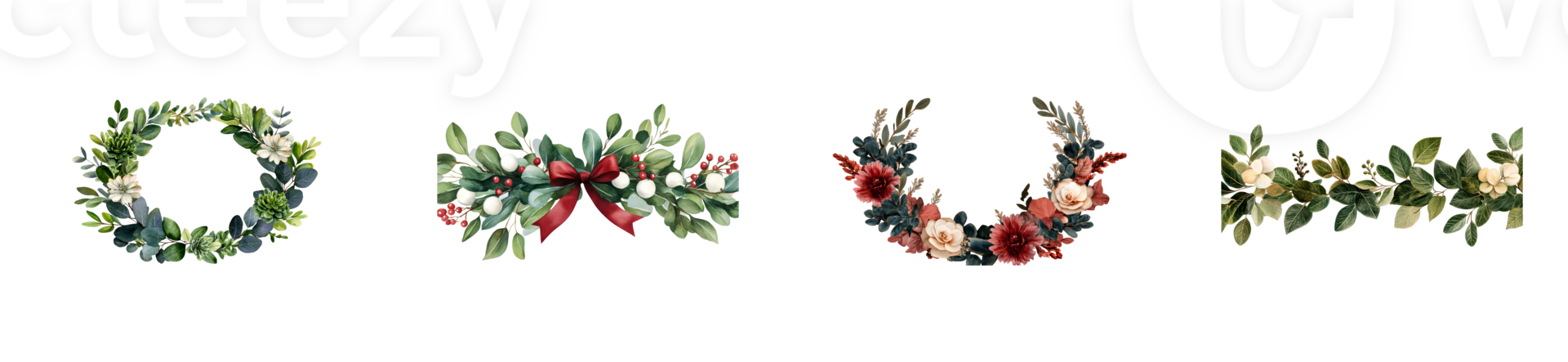 Beautiful floral wreaths with greenery and colorful flowers png