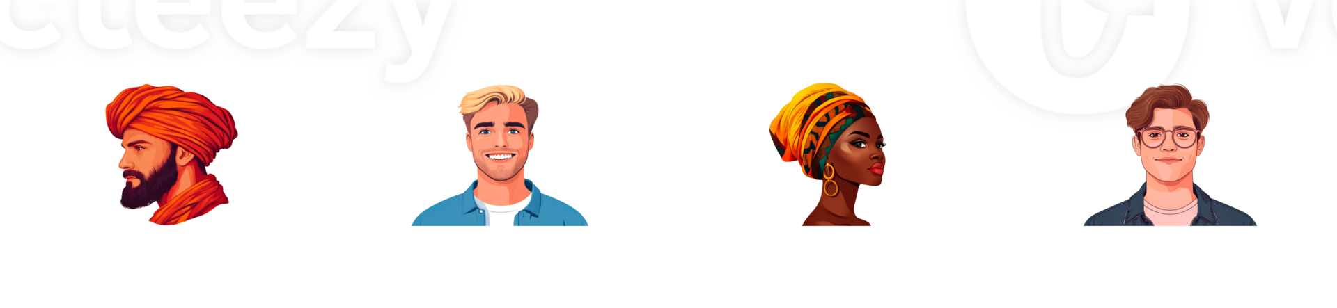 Diverse group of characters showcasing unique styles and looks png