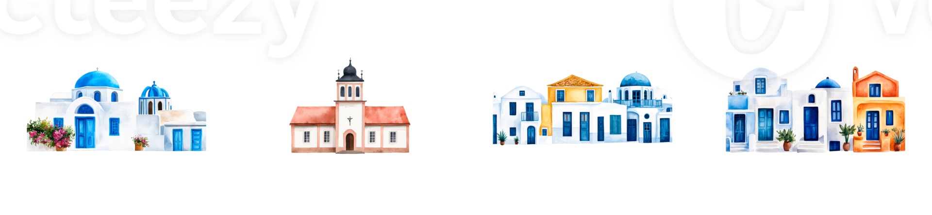 Colorful buildings with domes on a transparent background png