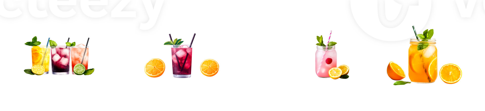 Summer cocktails with fruits and mint on clear background png