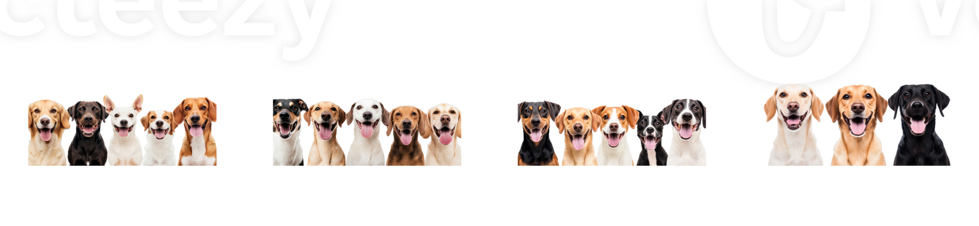 Groups of happy dogs in a cheerful arrangement on display png