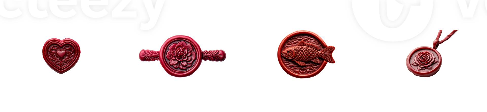 Decorative red wax seals featuring floral and fish designs png