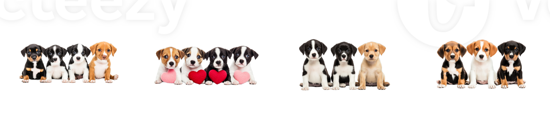 Puppies sitting together with playful expressions and vibrant coats png