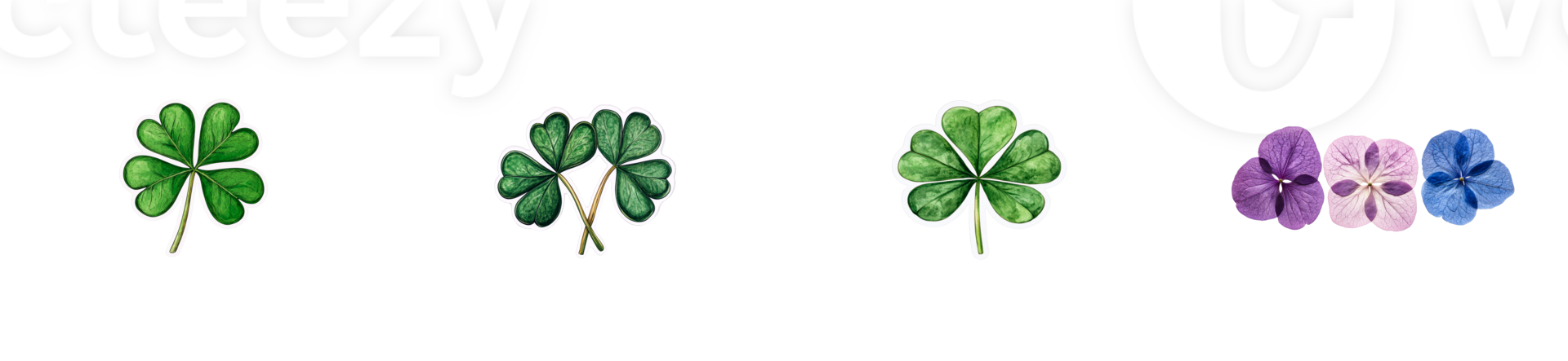 Collection of four leaves with vibrant colors and textures png