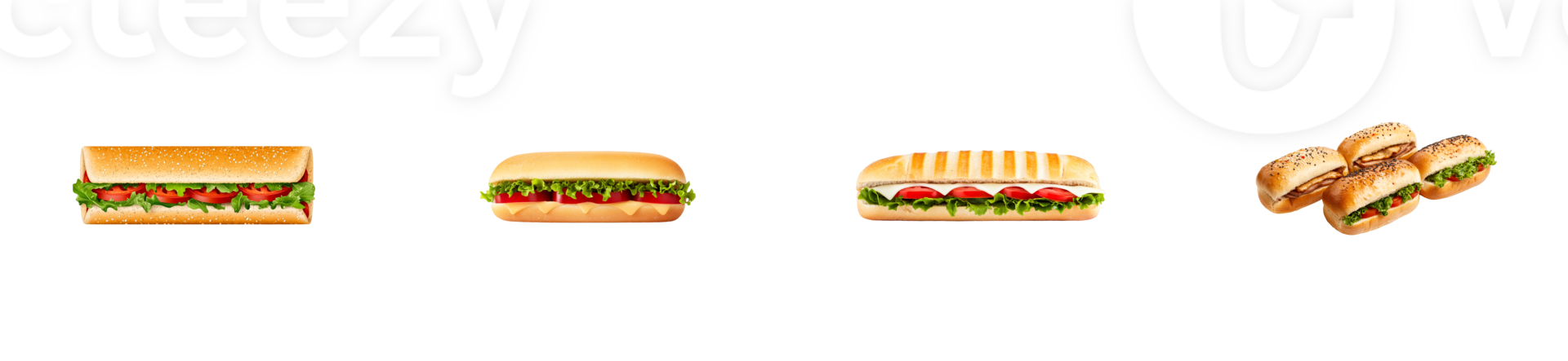 Various delicious sandwiches are displayed on a transparent background png