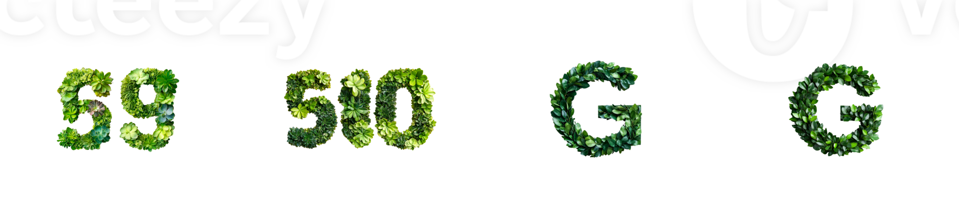 Decorative letters made of green foliage on transparent background png