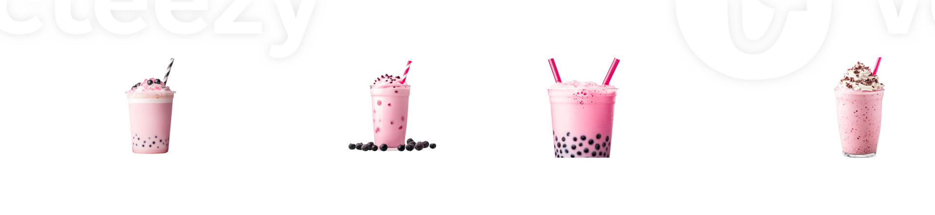 Colorful bubble tea drinks with pink and black tapioca pearls png