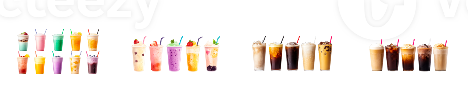 Colorful assortment of beverages on a transparent background png