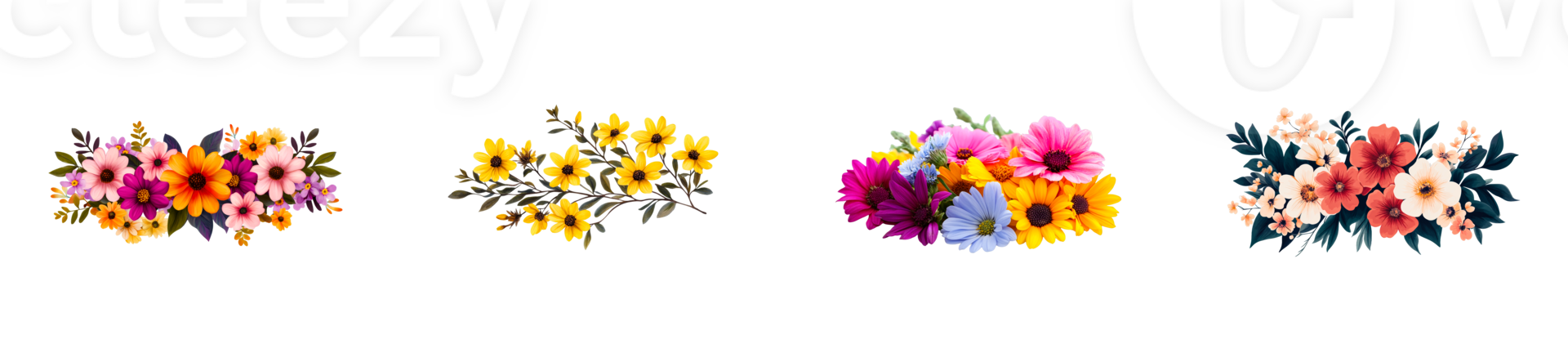 Floral arrangements with bright colors on transparent background png
