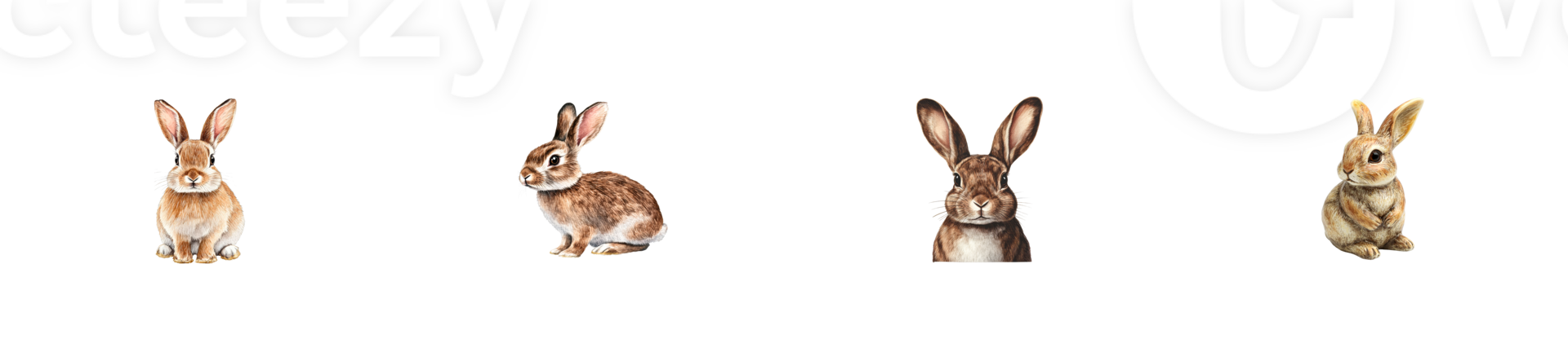 Various rabbits on a transparent background for design projects png
