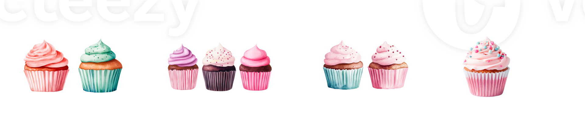 Colorful cupcakes with creamy frosting on a transparent background png