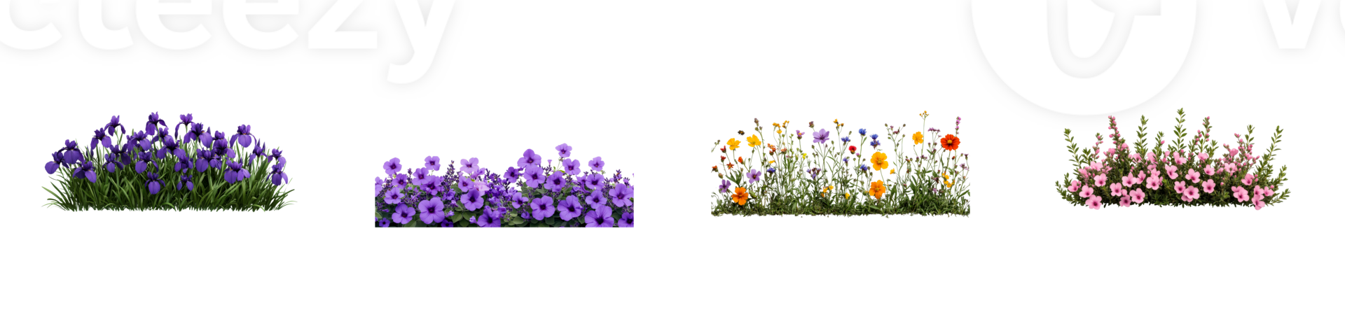 Colorful array of flowers in vibrant patterns and shades png
