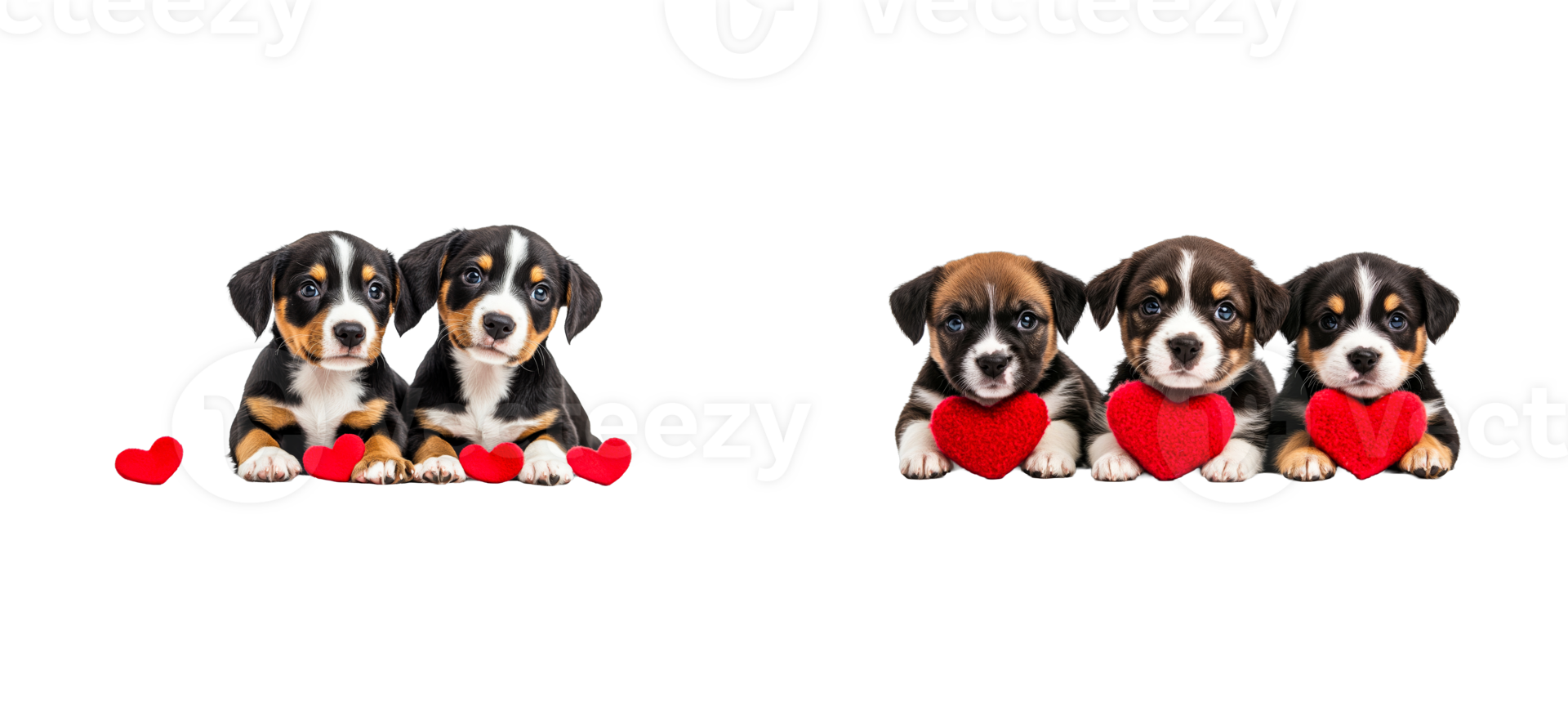 Cute puppies sharing hearts in a playful setting png