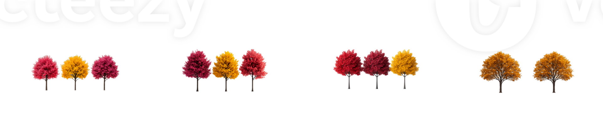 Colorful autumn trees arranged in a vibrant pattern png