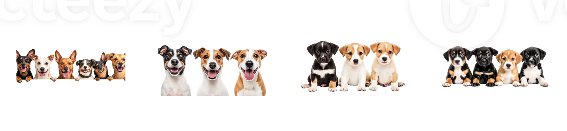 Happy puppies and dogs posing on a clear backdrop png