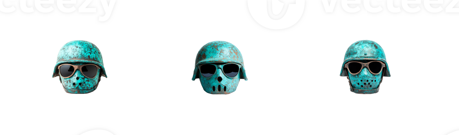 Unique decorative helmets with sunglasses on a transparent background png