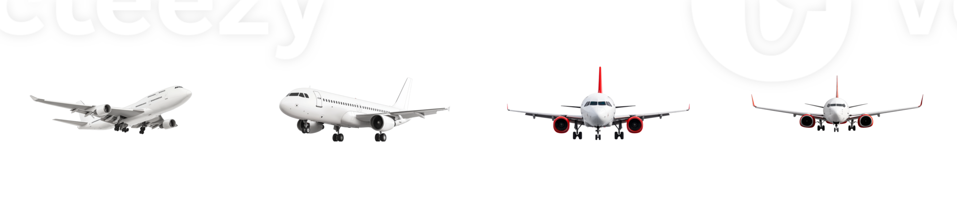 Different types of airplanes landing on a runway png