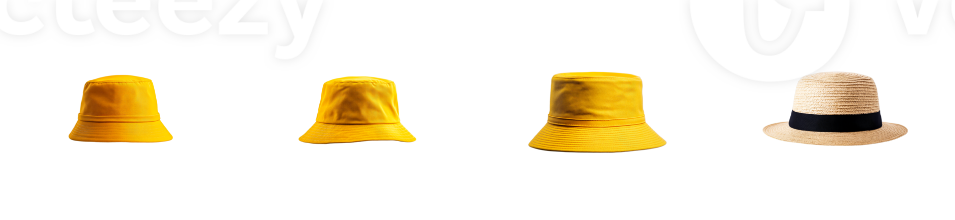 Collection of yellow and straw hats on a transparent background png
