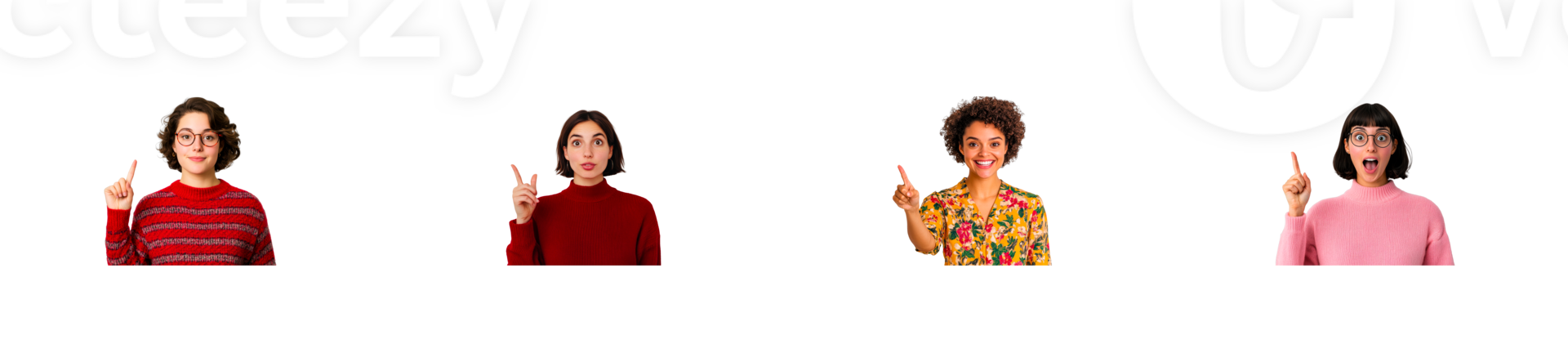 Four women sharing ideas with raised index fingers png