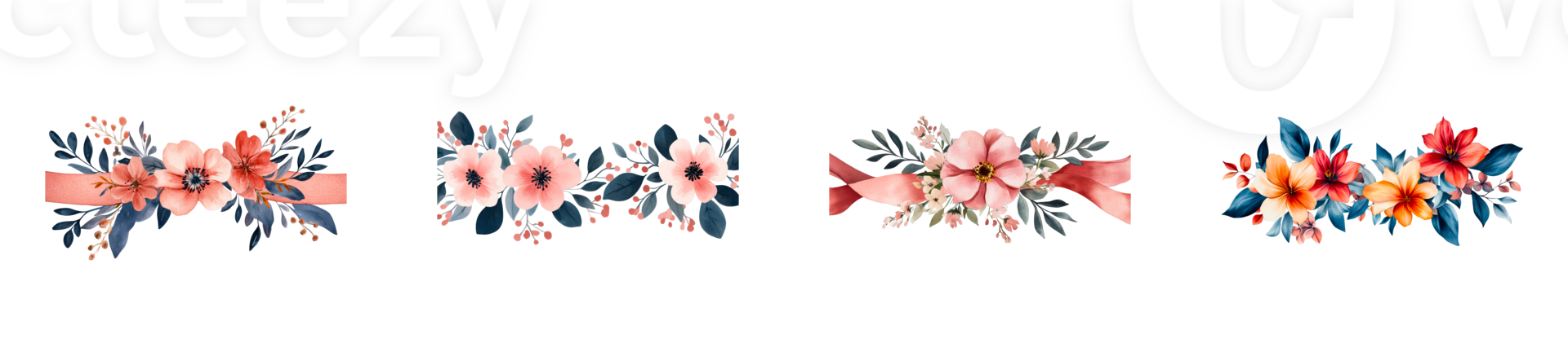 Floral arrangements with ribbons for decoration and design png