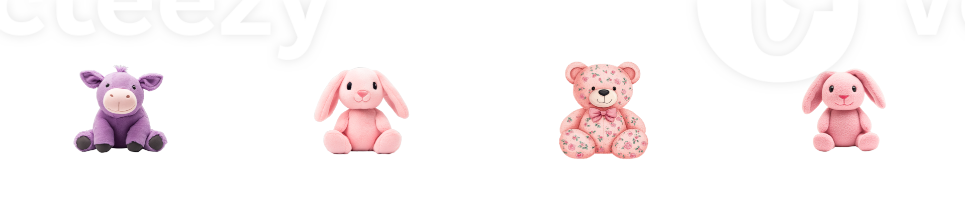 Cute plush cow, rabbit, bear, and pig on clear background png