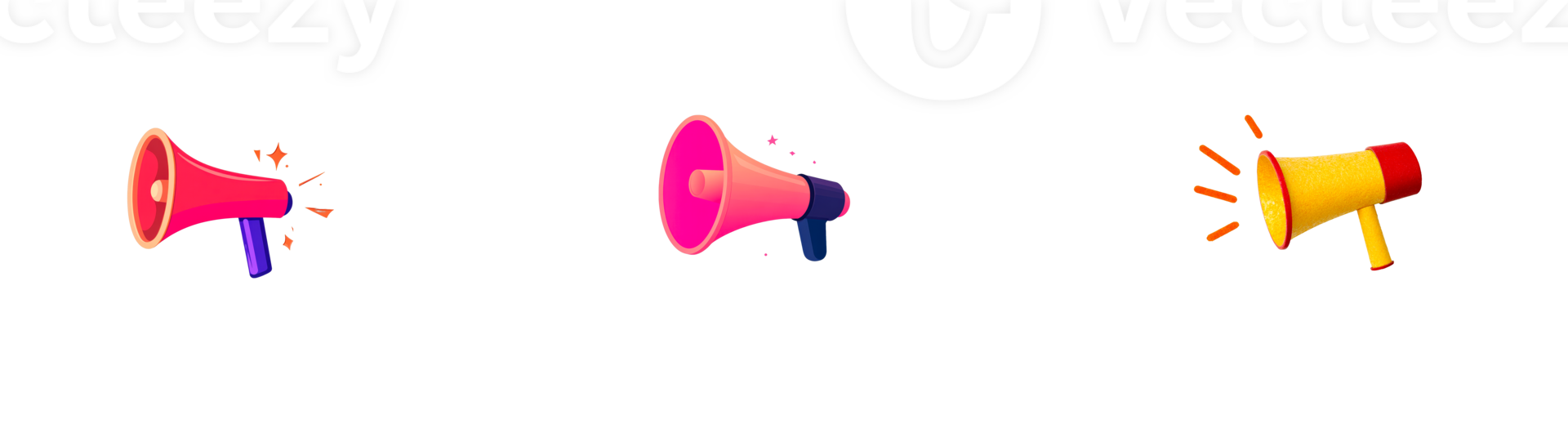 Megaphones in bright colors on a transparent background png