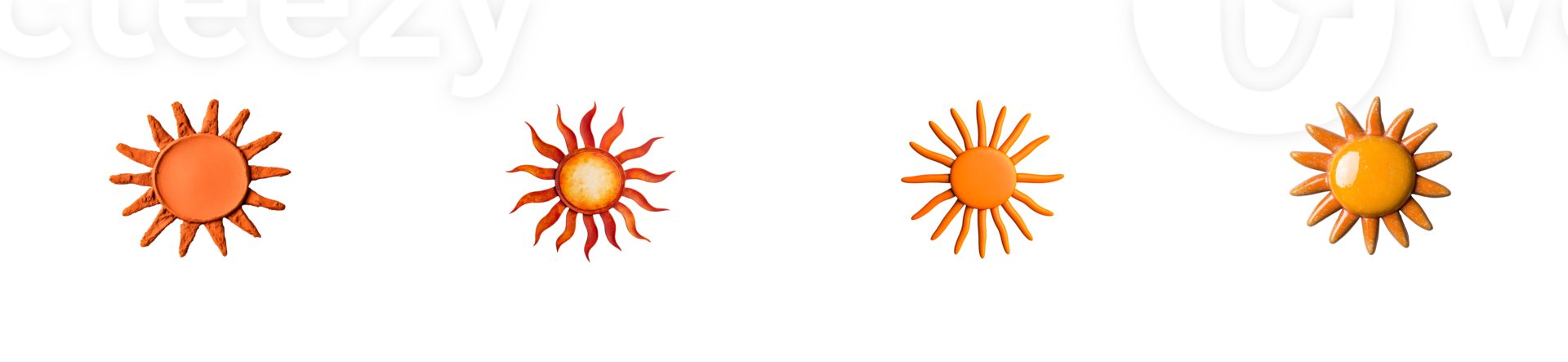 Colorful sun icons with varying designs on a transparent background png