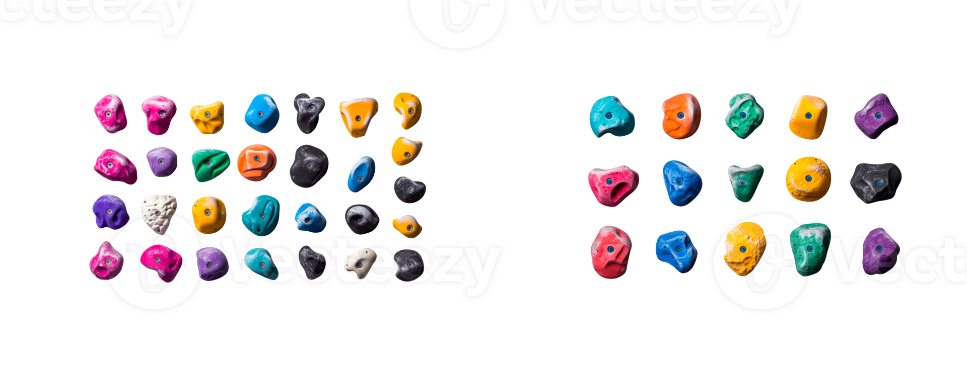 Colorful climbing holds arranged on a transparent background png